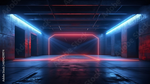 Sci Fi Futuristic Neon Barn Garage Red Blue Glowing