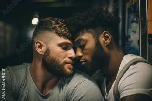 The two gay men, conveying the fear and vulnerability of expressing their love openly in public photo