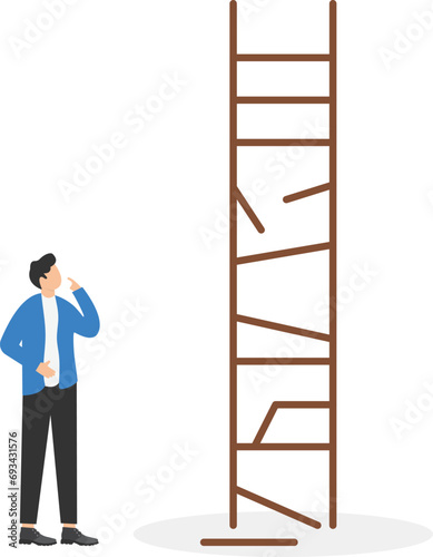 Businessmen look at broken ladders. Obstacle Business concept

