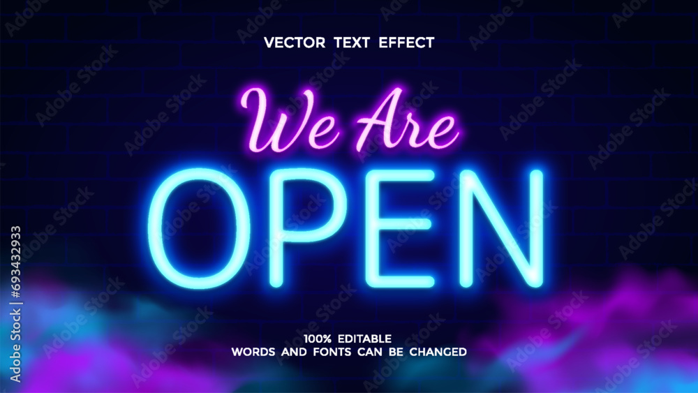 we are open editable text effect with blue and purple color - obrazy, fototapety, plakaty 