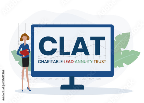 CLAT, Charitable Lead Annuity Trust acronym. Concept with keywords and icons. Flat vector illustration. Isolated on white background.