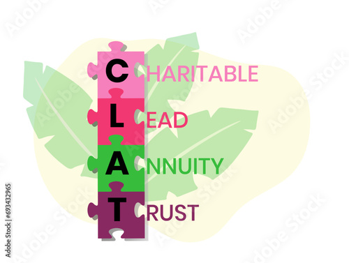 CLAT, Charitable Lead Annuity Trust acronym. Concept with keywords and icons. Flat vector illustration. Isolated on white background.