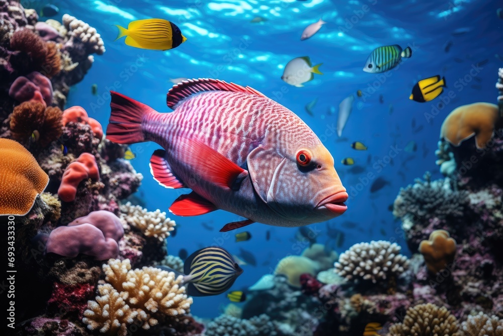 Naklejka premium Sea fish and coral reef