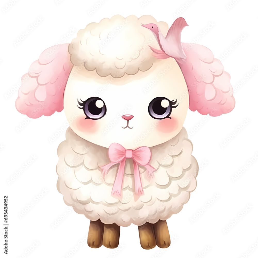 Cute Pink Little Sheep Watercolor Clipart Illustration Cute Pink Little Sheep Watercolor Clipart Illustration