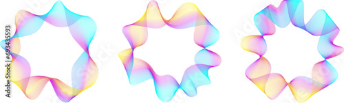 Light neon gradient waves cycling round. Abstract ripple shapes striped background. Graphic line circles and curves as sound noise rings.