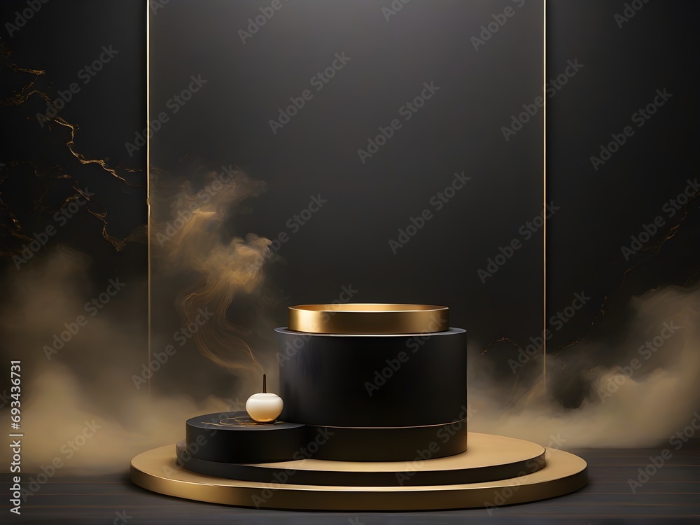 product photography podium for display black background with golden shine product photography podium for display black background with golden shine