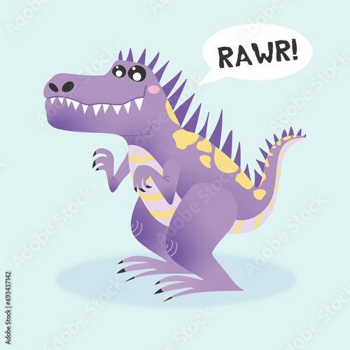 Fototapeta Naklejka Na Ścianę i Meble -  adorable purple dinosaur with spikes saying rawr