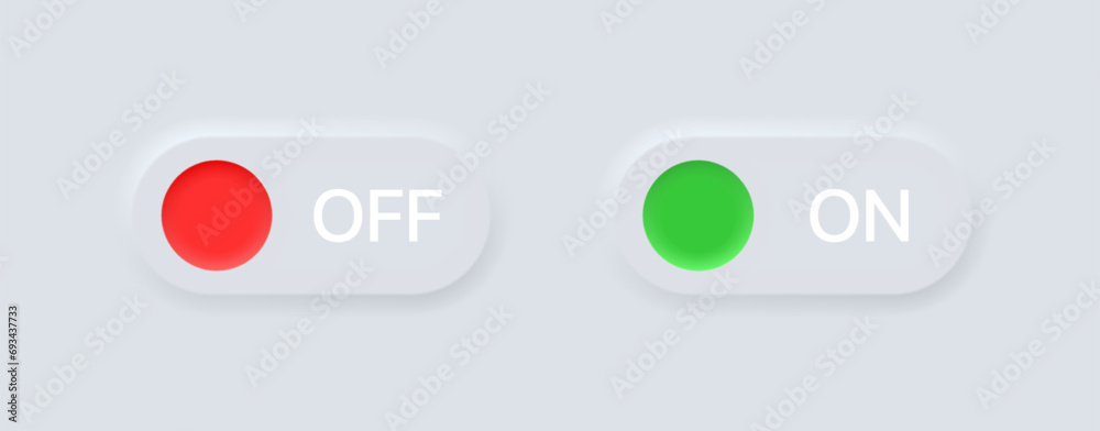 On Off slider icons. Flat, green button on, off red button, on off sliders icons. Vector icons