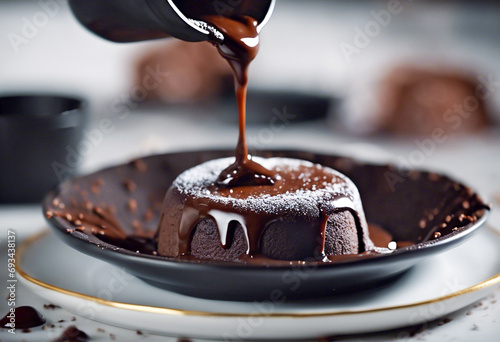 Dolcezza Fusa- Tortino al Cioccolato con Cuore Sciogliente che Cola sul Piatto photo