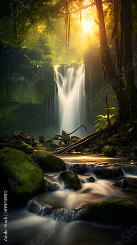 Waterfall Wonders: A Golden Hour Expedition in the Rainforest | Generative AI 