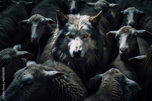 A wolf among sheep, creative concept