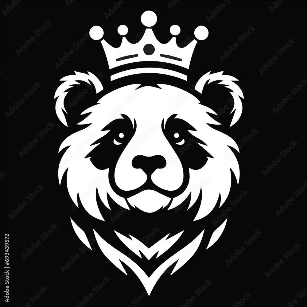 Panda wearing crown logo , panda head silhouette, panda head vector