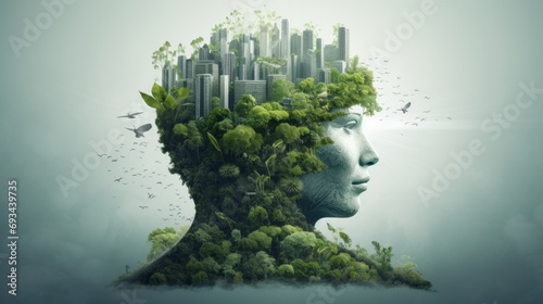carbon footprint, and green urban living concept photo