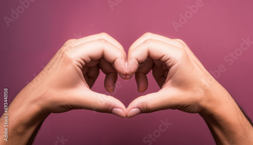 Make hands into a heart shape on pink background - Valentine s Day