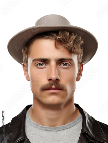 Portrait of a attractive man with a mustache isolated on transparent background. Generative AI © chones