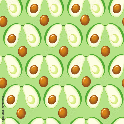 Avocado pattern. Fruit halves. Seamless background, texture. Suitable for wallpaper, fabric, wrapping paper. 