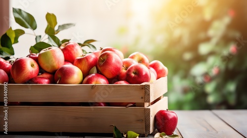 a wooden box full of apples