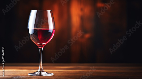Elegant glass of red wine on dark wooden background. Wine industry concept. Generative AI