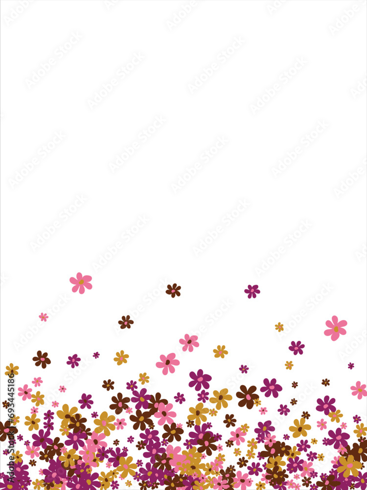 Fashionable frame of flowers. Spring background design, colorful bright flowers, decorative beautiful garden. Place for text. Design for postcard, invitation, web. Vector illustration