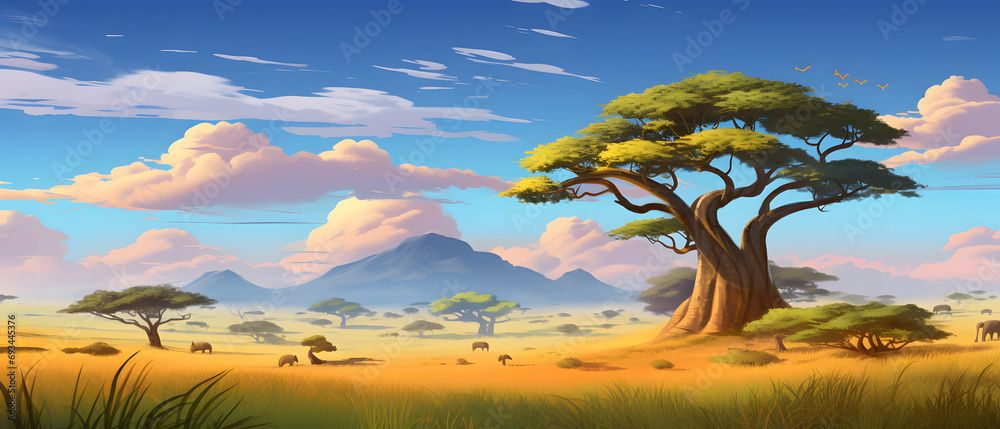 Authentic African Nature Cartoon Background