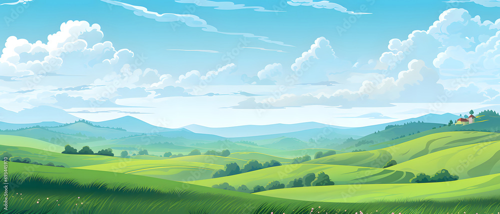 Fototapeta premium Serene Summer Fields at Dawn Illustration background