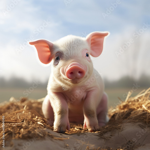 A contented piglet alone on a pure backdrop © Ghazanfar