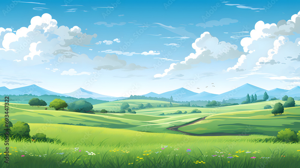 Fototapeta premium landscape with green grass and sky