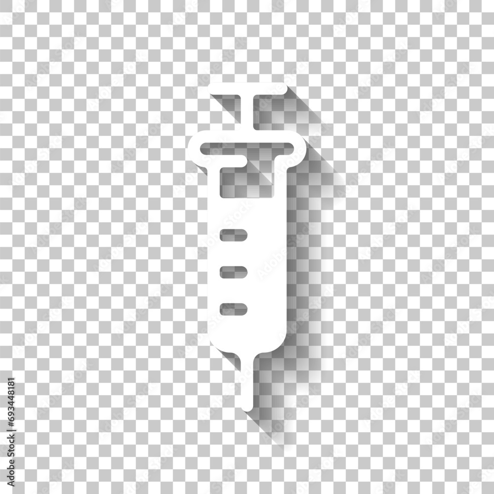 Injection with syringe, simple medical icon. White icon with shadow on transparent background Injection with syringe, simple medical icon. White icon with shadow on transparent background