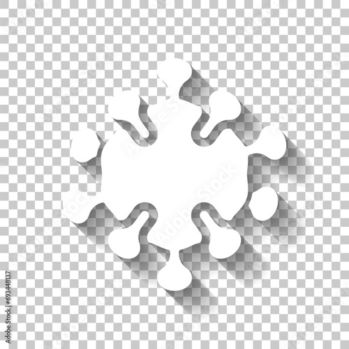 Simple icon of virus or bacteria, infection logo. White icon with shadow on transparent background