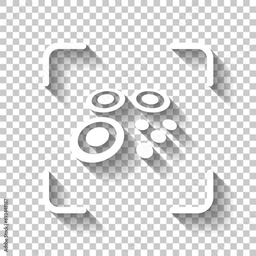 QR code, simple icon of mobile scanner. White icon with shadow on transparent background