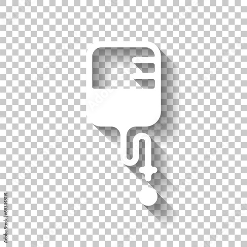 Blood bag, donor day, simple medical logo. White icon with shadow on transparent background