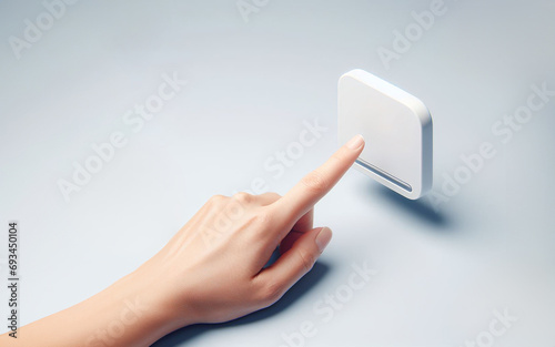 The index finger dips into the button Data download Pressing the select button on a white background