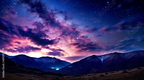Night landscape with colorful Milky Way Beautiful mountain Starry sky with Milky Way Space background