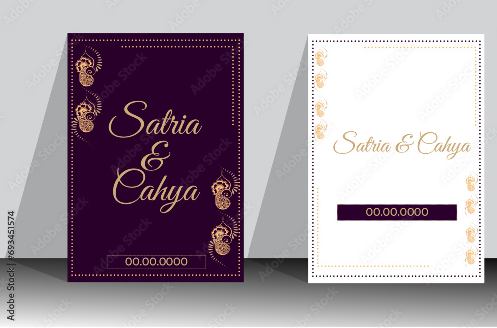 Modern luxury invitation card with golden frame vector design.
