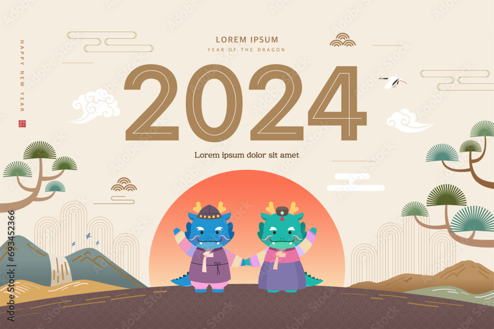 Fototapeta premium Korea tradition Lunar New Year illustration.