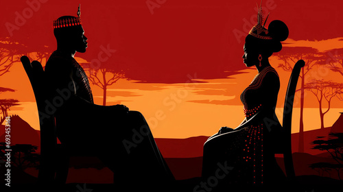 The Silhouette of an African King and Queen Seated Across From Each Other