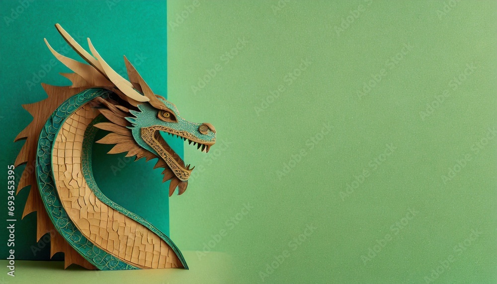 Obraz na płótnie wood dragon on jade background festive chinese new year banner papercut art w salonie