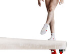 legs female gymnast step on balance beam in artistic gymnastics isolated on transparent background, sports summer games