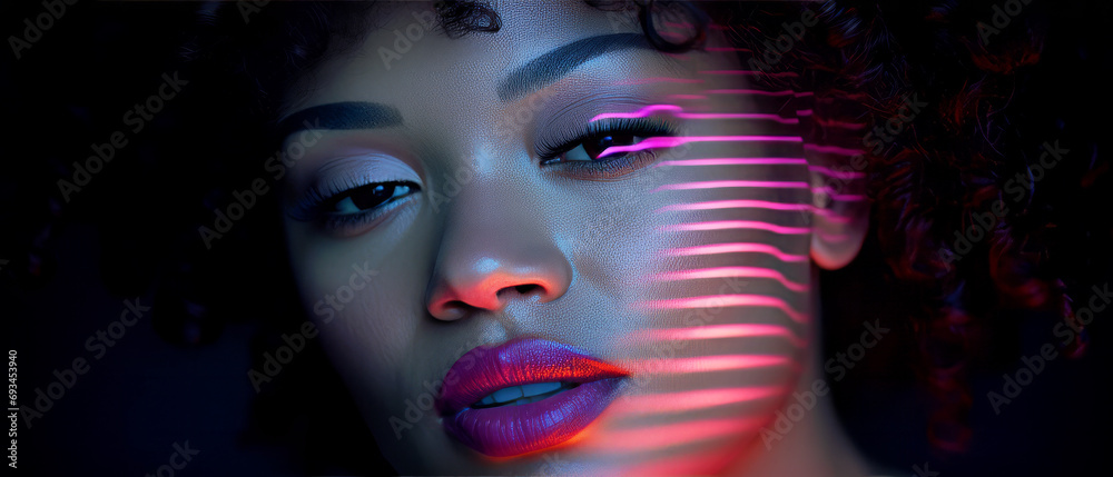 Neon Light Illuminating a Woman's Face Neon Light Illuminating a Woman's Face