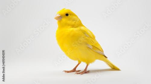 A yellow canary is captured in an isolated in white background