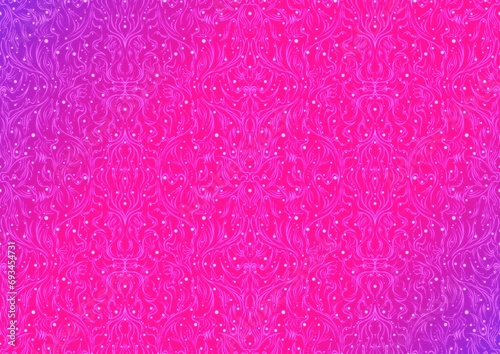 Wallpaper Mural Hand-drawn abstract seamless ornament. Neon gradient (plastic pink to proton purple) background and glowing pattern on it. Cloth texture. Digital artwork, A4. (pattern: p11-2b) Torontodigital.ca