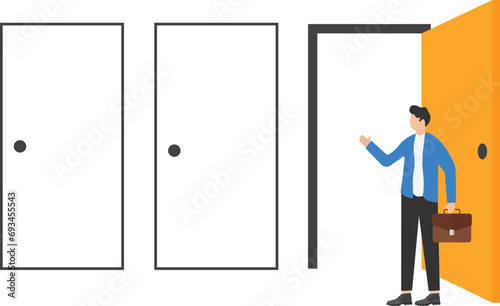 Business career opportunity with open door. Symbol of success, ambition, motivation.

