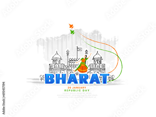 Happy Republic Day. Vector illustration of Republic day of Bharat.