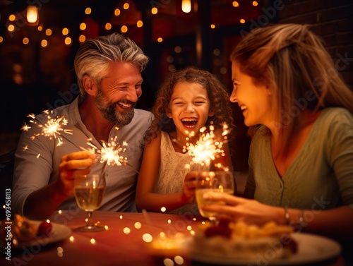 Happy family  having easter dinner together to celebrate christmas Thanksgiving holiday in cozy home