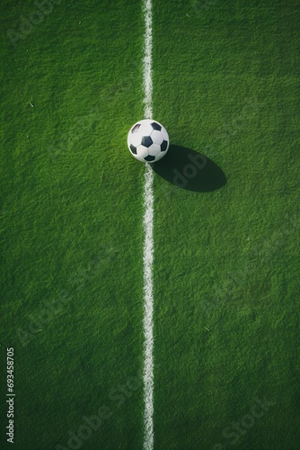 Aerial view of a soccer ball on the penalty spot with the goal in the distance, highlighting the tension before a penalty kick