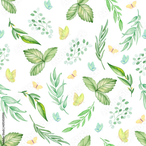 butterfly leaves are a seamless pattern painted in watercolor.