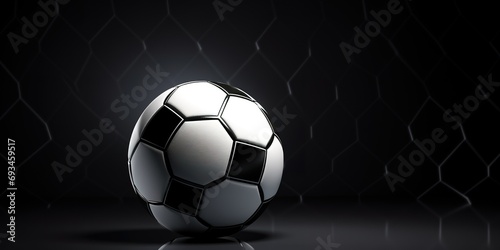 Illustration of a classic black and white soccer ball with dramatic lighting, emphasizing the iconic hexagon and pentagon pattern © EOL STUDIOS