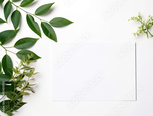 Eco Decorative green leaves with copy space on white background.