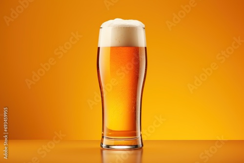 Glass of beer on orange background