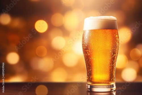 Glass of beer on blurred lights background